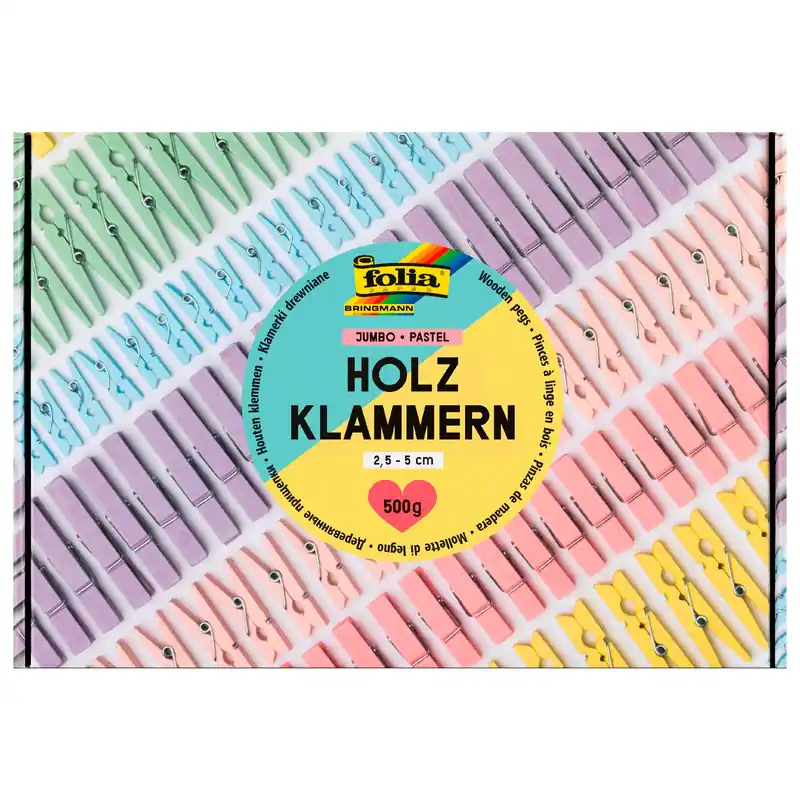 Holzklammern Jumbo Pack Pastell, 500 g – ca. 400 bunte Bastelklammern (2,5–5 cm) Bestpreis