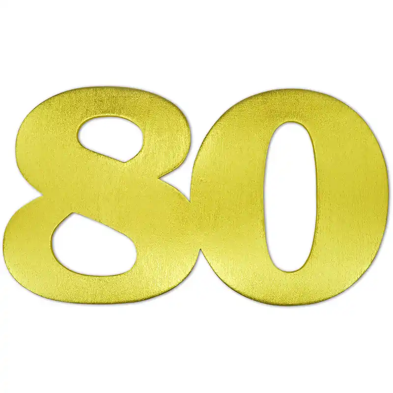 Echt Jubiläumsziffer aus Sperrholz "80", gold, 15 cm