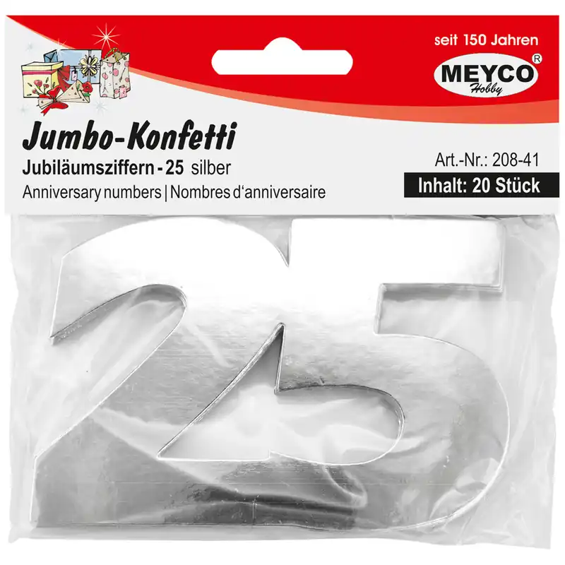 Mega-Angebot Streuteile - 25 silber, Jumbo Konfetti aus Pappe, 20 Stück