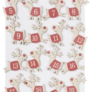 Adventszahlen 1-24 Elch aus Holz, Größe ca. 5 cm, mit Klebepunkt Premium