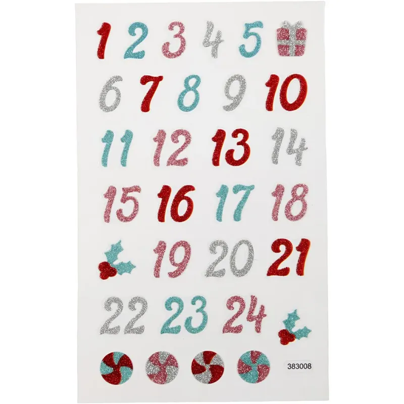 Glitzer-Sticker, 1-24, Zahlen für Adventskalender Aktuell