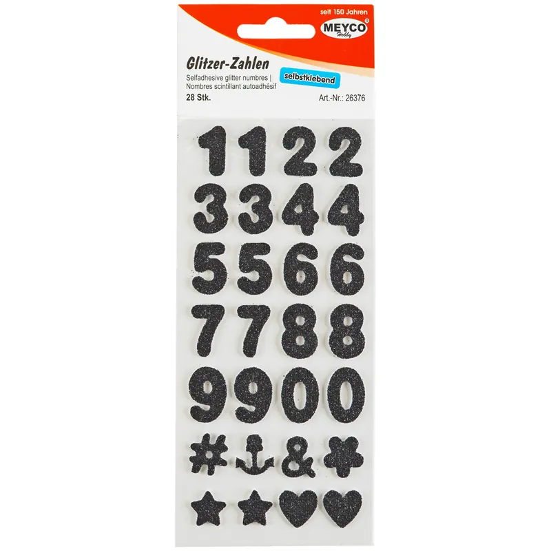 Zahlen Sticker, Glitter-schwarz, 2mm stark, 2cm hoch Jetzt Kaufen