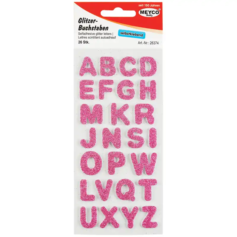 Direktkauf ABC Sticker, Glitter-pink, 2mm stark, 2cm hoch