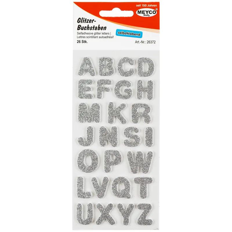 ABC Sticker, Glitter-silber, 2mm stark, 2cm hoch Ab Werk