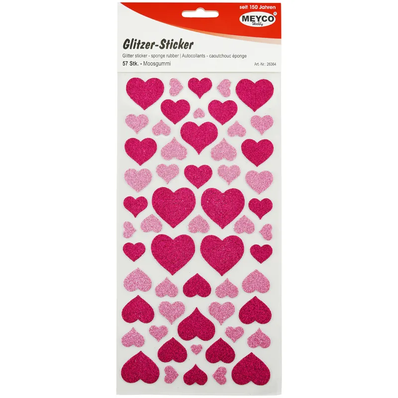 Moosgummi-Sticker Herzen, glitter-pink/rosa, 57 Stück Top-Qualität