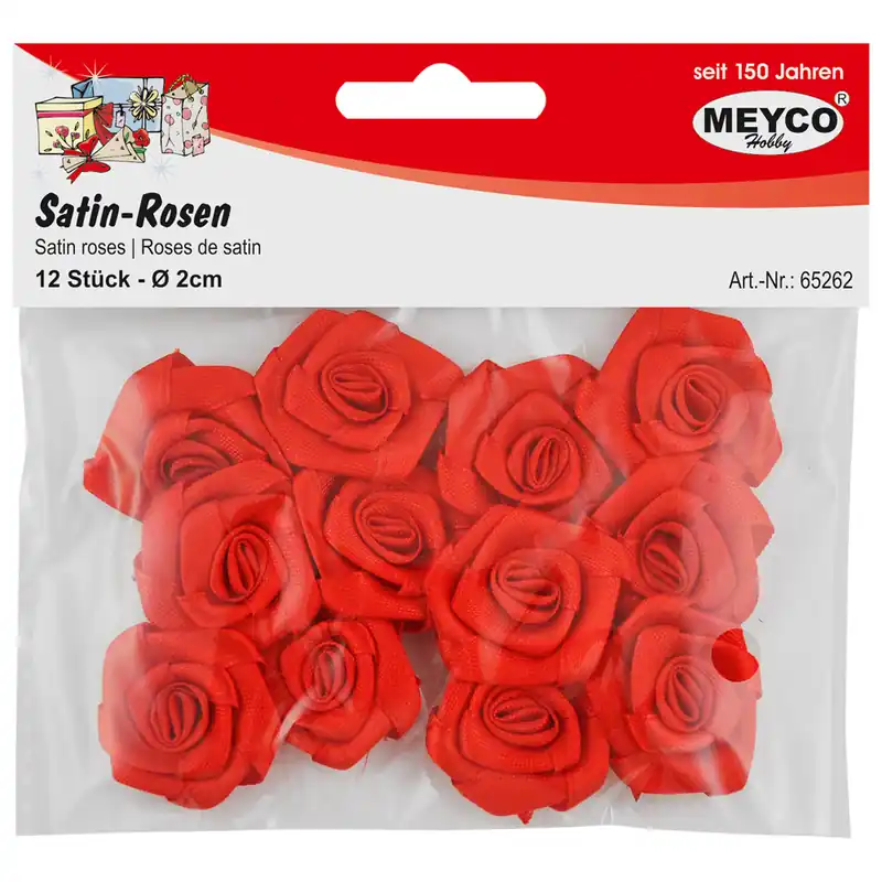 Satin Rosen, rot, ø 2cm, 12 Stk Sonderangebot