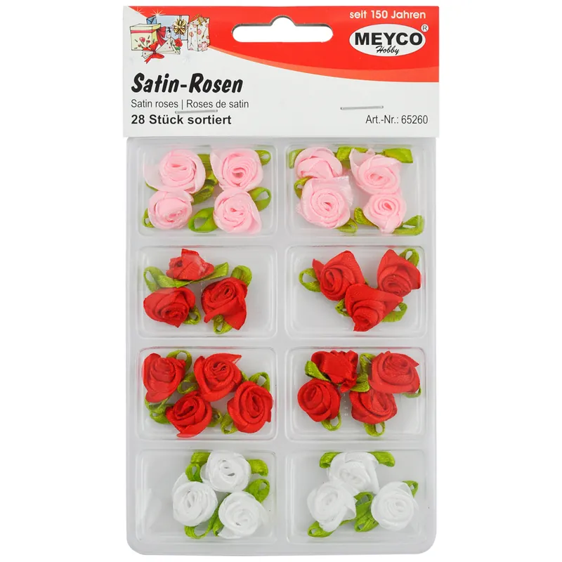 Mini Satin Rosen 28 Stück sortiert Hochwertig