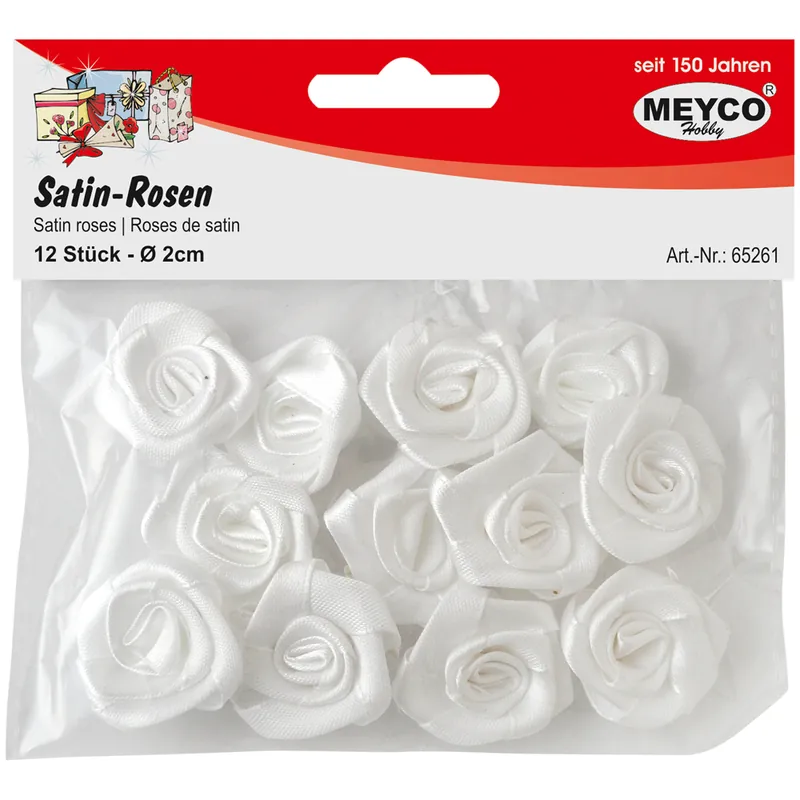 Satin Rosen, weiß, ø 2cm, 12 Stk Billig