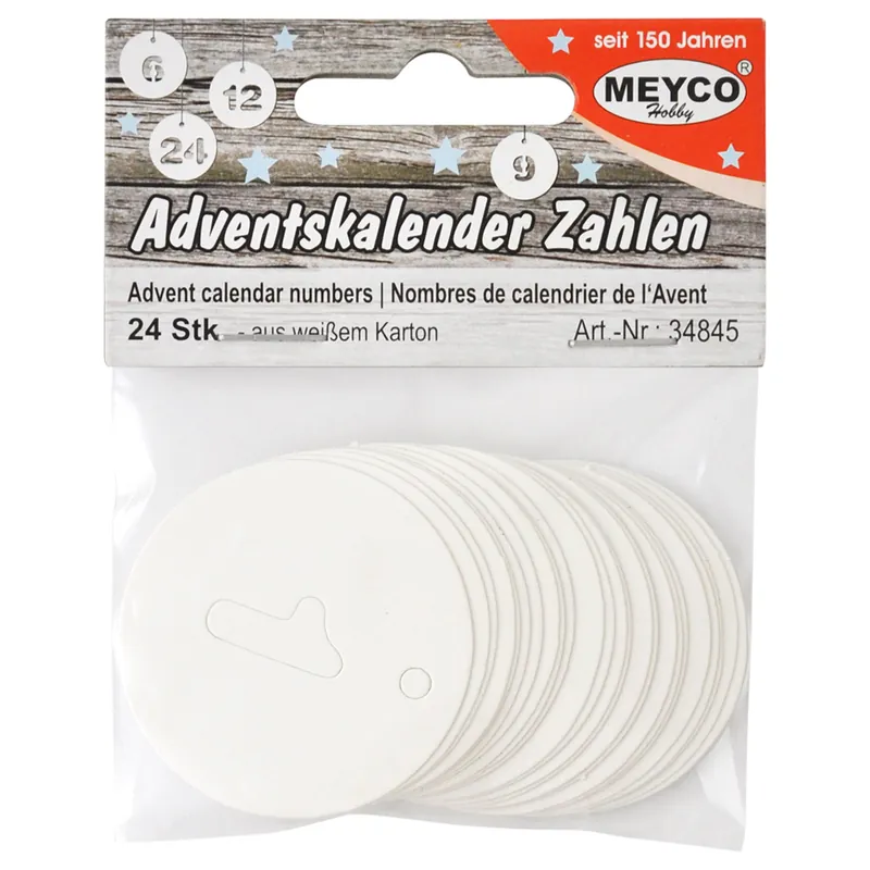 Adventskalender Zahlen, Ø 4 cm, 1-24, aus weißem Karton Neu Im Sortiment
