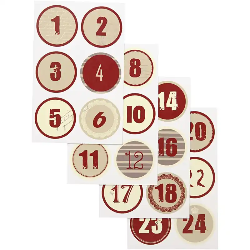 Adventskalenderzahlen-Sticker, 1-24, 4cm Ø Meistverkauft