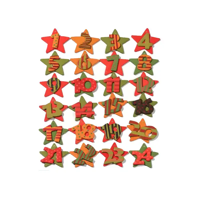 Weltweiter Versand Holzzahlen-Set 1-24 - orange, rot, grün