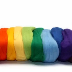 Merino-Filzwolle, im Vlies, 100 g, 10 Regenbogenfarben Zertifiziert