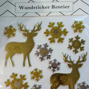 Wand Sticker Rentier Eiskristalle gold 3D handmade 12 Teile Weihnachten Sichere Zahlung