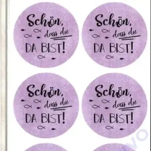 Angebot Sticker 'Schön, dass du da bist' flieder, 24 Stück