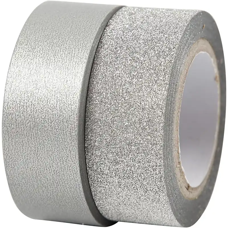 Washi-Tape, Vivi Gade Design, 15 mm, 10 m + 7 m, Silber/Silber-Glitter Schneller Versand