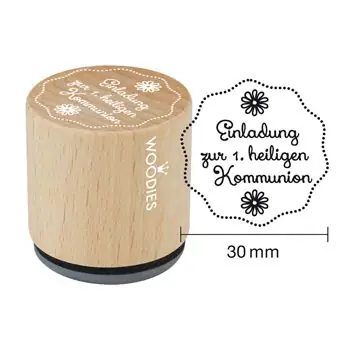 Mengenrabatt Woodies Holzstempel, Ø 30 mm, Einladung zur 1. heiligen Kommunion
