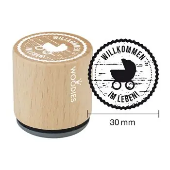 Woodies Holzstempel, Ø 30 mm, Willkommen im Leben Neu