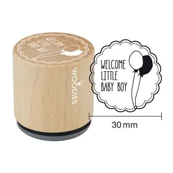 Woodies Holzstempel, Ø 30 mm, Welcome little baby boy Letzte Chance