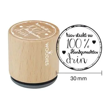 Woodies Holzstempel, Ø 30 mm, hier steckt zu 100% Handgemachtes drin Sonderangebot