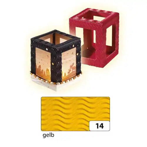 Laternenrohling, eckig, aus 3D-Welle, 13,5x13,5x18 cm, gelb Top-Qualität