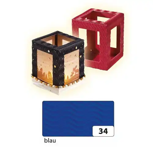 Laternenrohling, eckig, aus 3D-Welle, 13,5x13,5x18 cm, blau Heute Kaufen