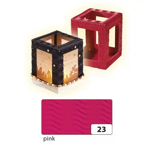 Highlight Laternenrohling, eckig, aus 3D-Welle, 13,5x13,5x18 cm, pink