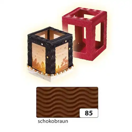 Neue Ware Laternenrohling, eckig, aus 3D-Welle, 13,5x13,5x18 cm, schokobraun