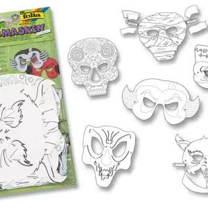 Kindermasken, weiß, 6 Stück, sortierte Grusel-Motive Kostenfreie Lieferung