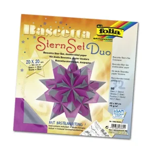 Zertifiziert Faltblätter Bascetta-Stern, 20 x 20 cm, Duo-Papier lila/anthrazi