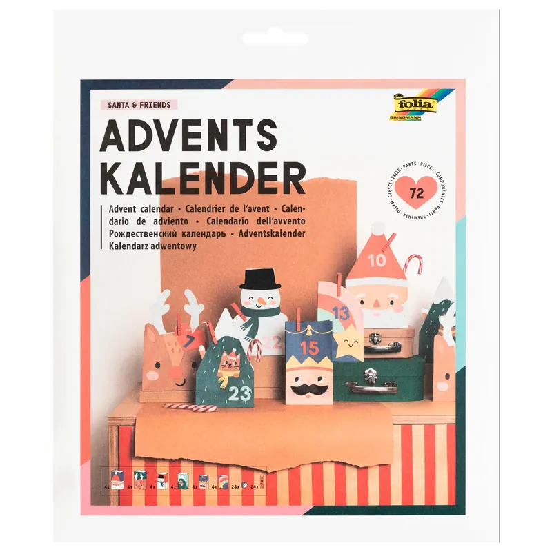 Adventskalender Santa & Friends, 72 Teile inkl. 24 Beutel, Holzklammern & Sticker Online Kaufen