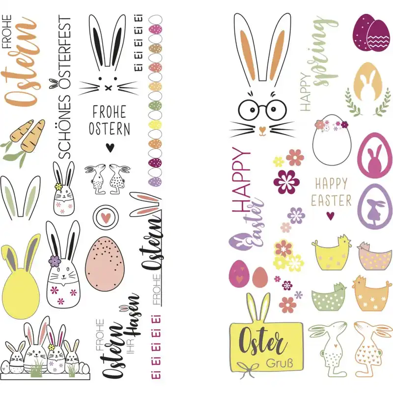 Preisreduziert Transferfolie Frohe Ostern, versch. bunte Designs, 2 Bogen