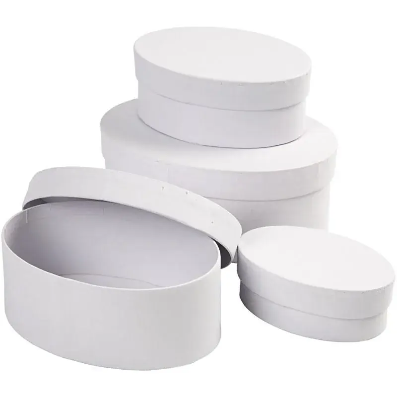Angebot Deckelkartons Boxen, Oval, 4-teiliges Set, Weiß
