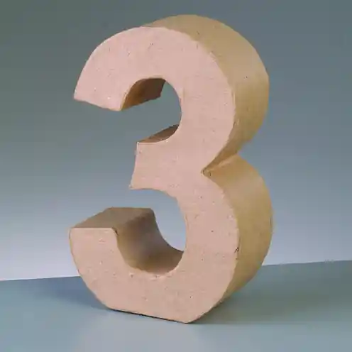 Zahl 3, 10 x 3 cm, aus Pappmaché Versand Am Gleichen Tag