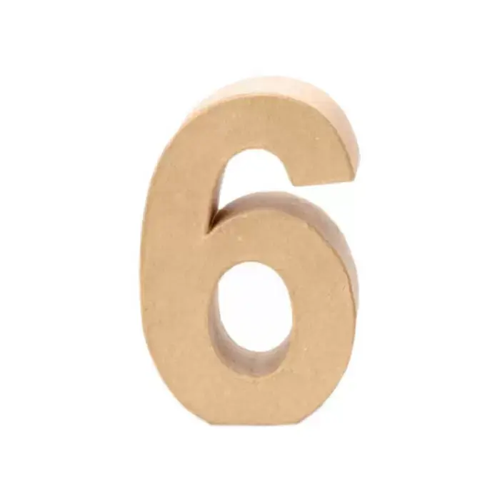 Zahl 6, 17,5 x 5,5 cm, aus Pappmachè Neue Kollektion