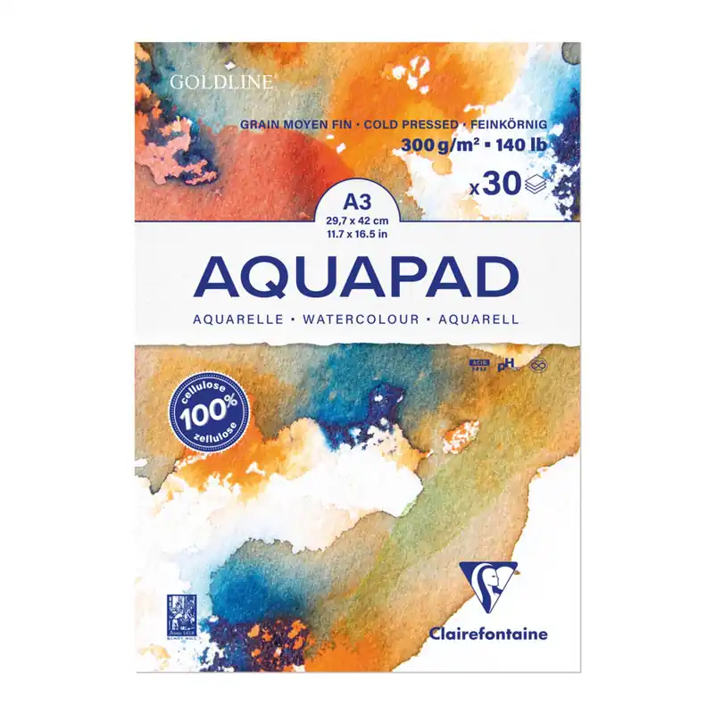 Aquarellblock Goldline Aquapad A3 geleimt, 30 Blatt weiß 300g, mittlere Körnung Limited Edition
