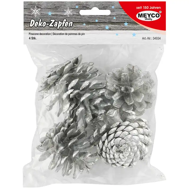 Zapfen, 5-6 cm, 4 Stück, silber Versand Am Gleichen Tag