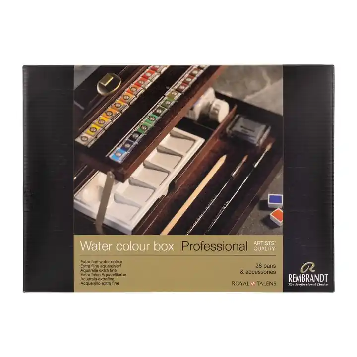 Professioneller Holzkoffer für Aquarellfarben Rembrandt 28 Töpfe und Zubehör Highlight