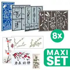 Asiatische Fantasie Malerei und Tätowierung Schablonen Set - 8 verschiedene Größen und Typen Super-Preis