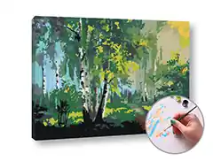 Ab Werk Malen nach Zahlen WALKING THROUGH THE FOREST - niedriger Schwierigkeitsgrad | 70x50 cm - stretched canvas on the frame | 70x50 cm - stretched canvas on the frame