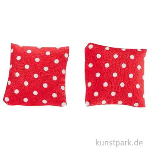 Mengenrabatt Miniatur Kissen, Rot mit weißen Punkten, 2,8 x 2,8 cm, 2 Stück