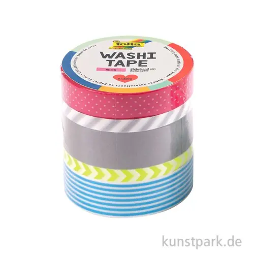 Washi-Tape Set - NEON Gelb Bunt, 5 Rollen, je 10 m Angebot