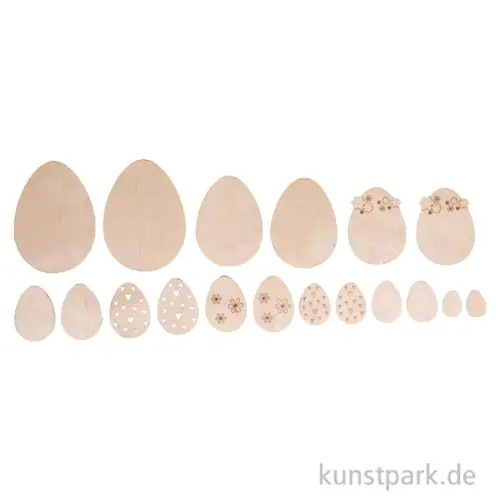Furnierholz Ostereier, Natur, 2-8 cm, Stärke 1 mm, 18 Stück Schneller Versand