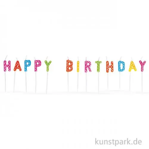 Preisknaller Kerzensticks HAPPY BIRTHDAY, 1,5x7,7 cm, 13 Stück sortiert