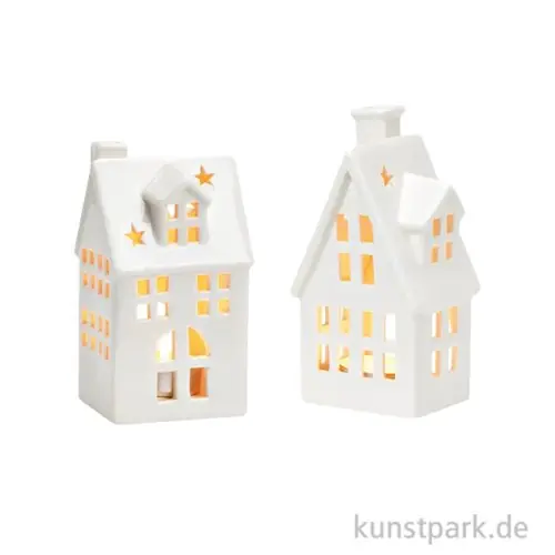 Zertifiziert Windlicht Haus aus Porzellan, Weiß, Sortiert, 7 x 14 x 5 cm