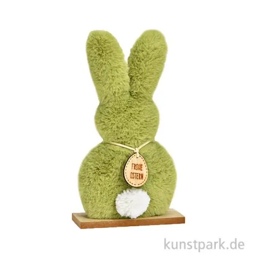 Aufsteller Hase aus Plüsch auf Holzsockel, Grün, 14 x 25 x 5 cm Top-Seller