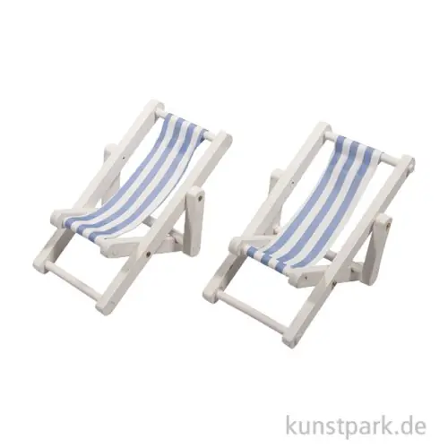 Begrenztes Angebot Miniatur Sonnenliegen, Holz, Blau Weiß, 9 x 5,5 cm, 2 Stück