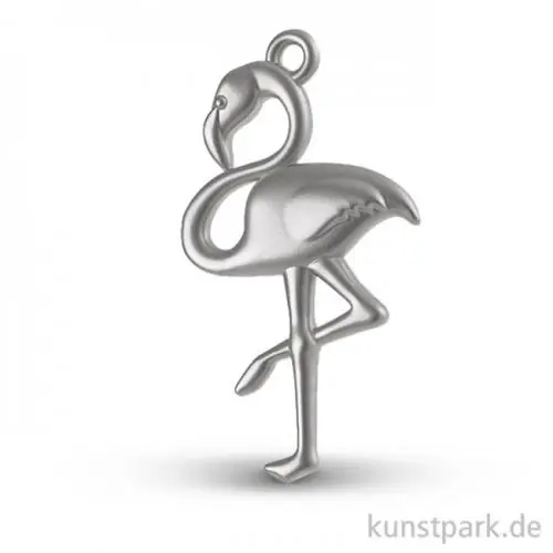 Flamingo - Metall-Anhänger mit Öse - Silber, 27 mm, 1 Stück Geprüft