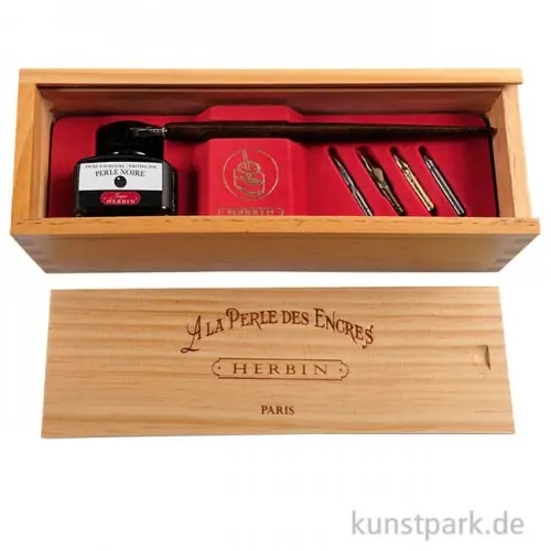 Preis Gesenkt HERBIN Geschenkset - Federhalter, Schreibfedern + Tinte im Holzkasten
