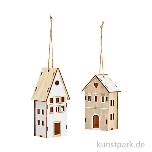 Hänger Haus aus Holz, Natur / Weiß, Sortiert, 5 x 10-13 x 4 cm Sale