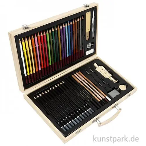 Skizzen-Starter-Set für Zeichner mit viel Zubehör im Holzkoffer Limited Edition